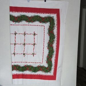 Vintage Size OS Christmas Holly Berry Red Ribbon Accent Tablecloth 32.5x50